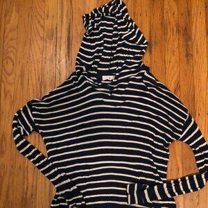 Blue & White Striped Hoodie | Lightweight Knit Pullover